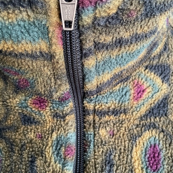 Vintage - Patagonia Olive Fleece Pullover with Teal and Magenta  - Ladies XL - Picture 3 of 4